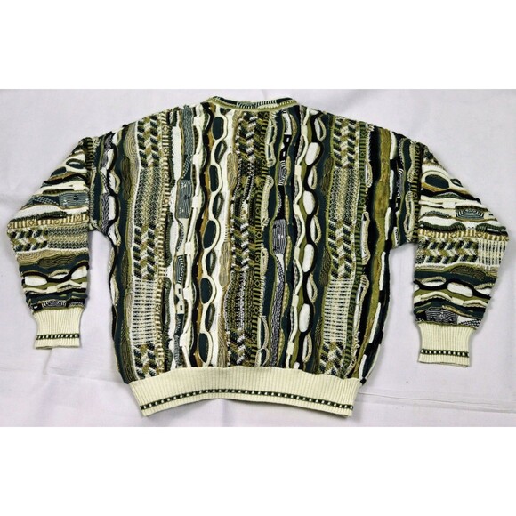 Vtg J Ferrar Textured Sweater Mens Large 3D Raised 90's Coogi Style Biggie Cosby - Picture 3 of 6